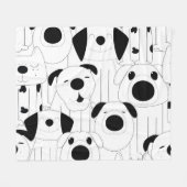 可愛い犬：黒、白い漫画。 フリースブランケット (正面(横))