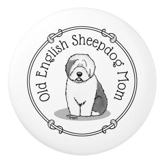 可愛い犬OESママ旧英語シェプドッグママ（グレー1） セラミックノブ (正面)