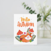 可愛い狐の秋 秋 紅葉の季節 ポストカード (スタンド正面)