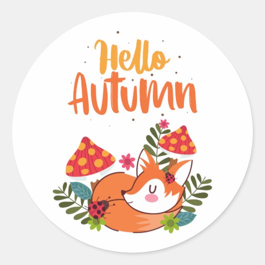 可愛い狐の秋 秋 紅葉の季節 ラウンドシール (正面)