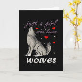 可愛い狼を愛する女の子10代の カード (黄色い花)