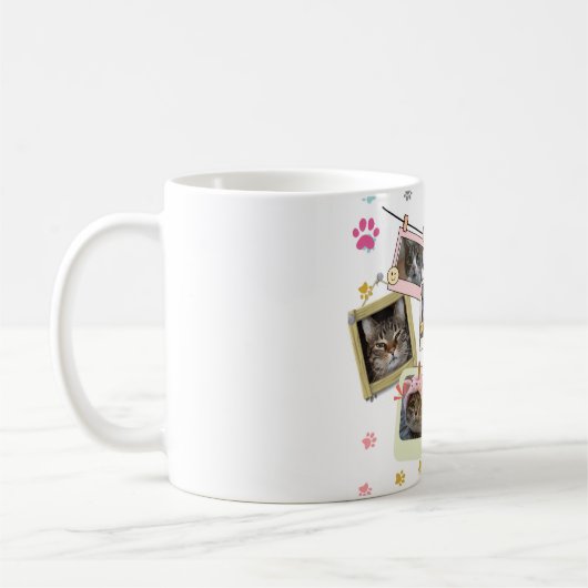 可愛い猫おもしろいコラージュデザイン コーヒーマグカップ (左)