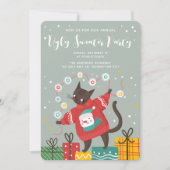 可愛い猫おもしろい醜いクリスマスセーターパーティー シーズンカード (正面)