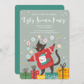 可愛い猫おもしろい醜いクリスマスセーターパーティー シーズンカード (正面/裏面)