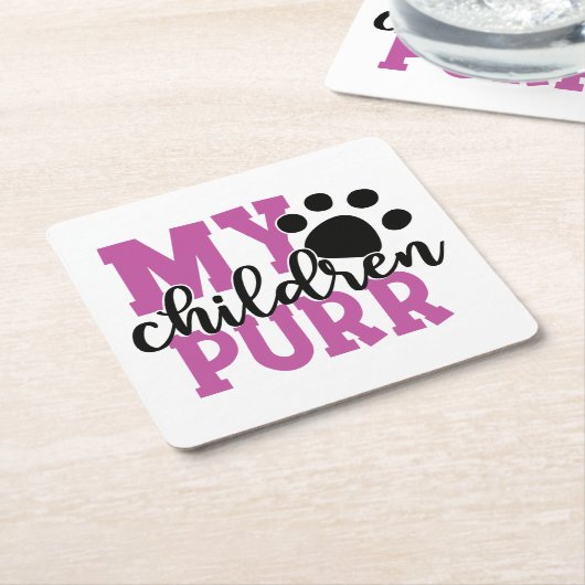 可愛い猫お母さんギフトお子さんプリン子猫ポー猫 スクエアペーパーコースター (アングル)
