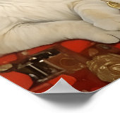 可愛い猫かわいらしのコーヒーアートを手にしたヴィンテージの女性 ポスター (角)