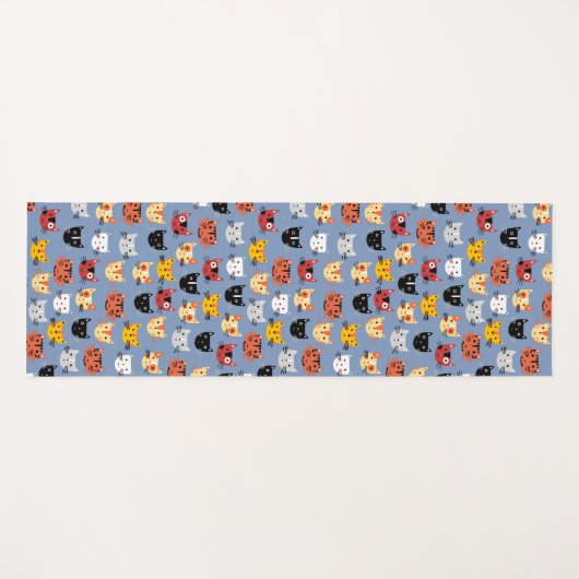 可愛い猫がたくさん青い ヨガマット (正面(横))