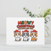 可愛い猫がクリスマスハットを着てニャーニャー鳴く シーズンカード (スタンド正面)