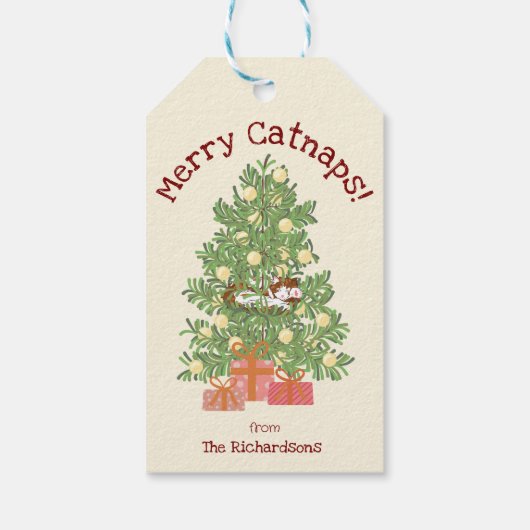 可愛い猫がチストマスツリーメリーの猫!クリーム ギフトタグ (裏面)