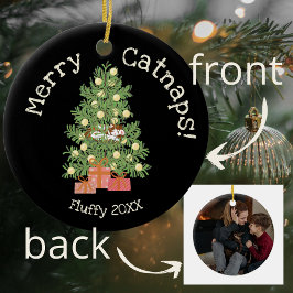 可愛い猫がチストマスツリーメリーの猫！ブラック セラミックオーナメント