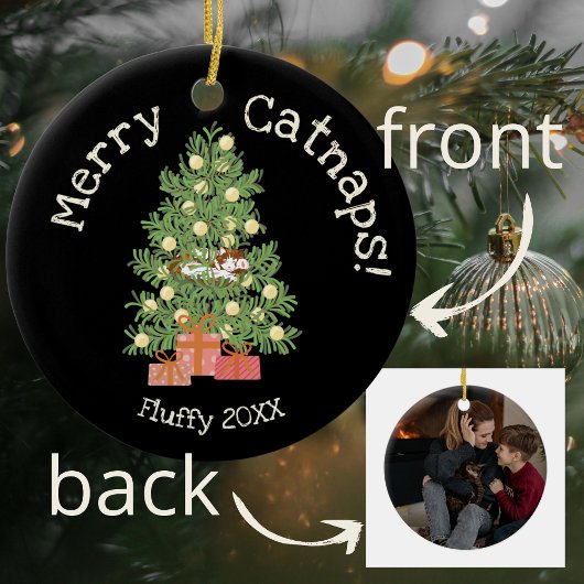 可愛い猫がチストマスツリーメリーの猫！ブラック セラミックオーナメント