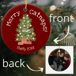 可愛い猫がチストマスツリーメリーの猫！レッド セラミックオーナメント