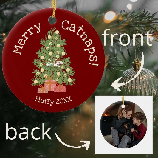 可愛い猫がチストマスツリーメリーの猫！レッド セラミックオーナメント