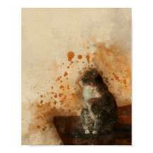 可愛い猫がテーブルに座っ絵を描て