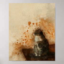 可愛い猫がテーブルに座っ絵を描て ポスター