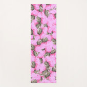 可愛い猫がピンクのキャップパターンをランダム ヨガマット (正面)