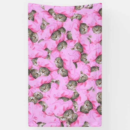 可愛い猫がピンクのキャップパターンをランダム 横断幕 (縦)