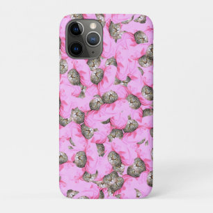 可愛い猫がピンクのキャップパターンをランダム iPhone 11 PROケース