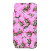 可愛い猫がピンクのキャップパターンをランダム INCIPIO iPhoneウォレットケース (フォリオ 正面)