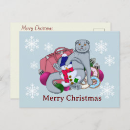 可愛い猫がメリークリスマスとニューイヤーを祝う シーズンポストカード