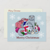 可愛い猫がメリークリスマスとニューイヤーを祝う シーズンポストカード