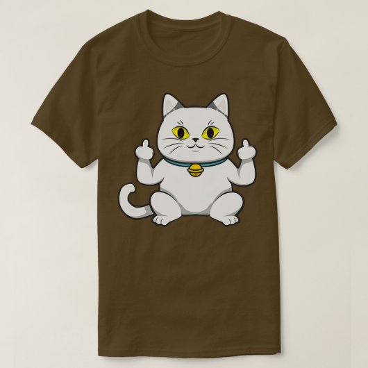 可愛い猫が中指で見せる Tシャツ (デザイン正面)