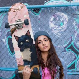 可愛い猫が咲くさくらんぼ スケートボード