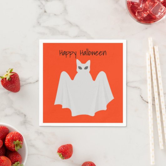 可愛い猫が幽霊ハロウィンペーパーナプキン スタンダードカクテルナプキン (インサイチュ)