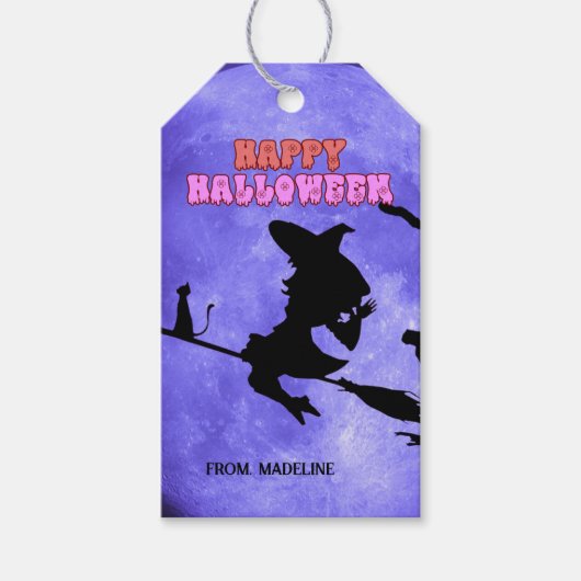 可愛い猫が抱える暗夜ハローウィンパーティ ギフトタグ (正面)