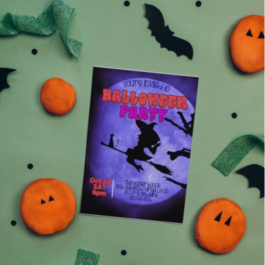 可愛い猫が抱える暗夜ハローウィンパーティ 招待状