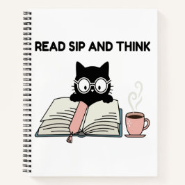 可愛い猫が本を読んでコーヒーを飲む 読む・飲む・考える ノートブック