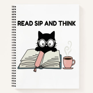 可愛い猫が本を読んでコーヒーを飲む 読む・飲む・考える ノートブック