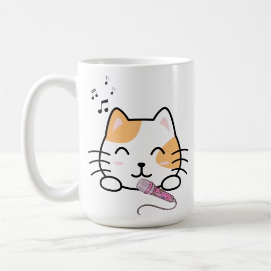 可愛い猫が歌っている コーヒーマグカップ (左)
