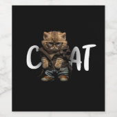 可愛い猫が美しい猫の人形 – 黒い背景おもしろい- ワインラベル (シングルラベル)