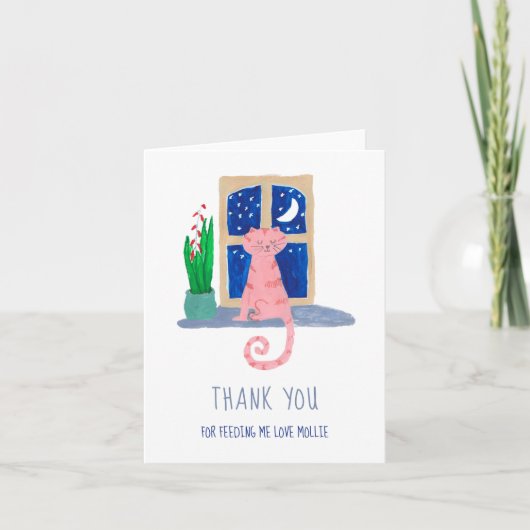可愛い猫が食べ物を与えある サンキューカード (正面)