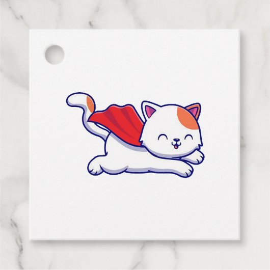 可愛い猫すごいヒーロー飛んでいる フェイバータグ (正面)