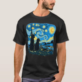 可愛い猫たち星空の夜ファンゴッホ父母子 Tシャツ (正面)