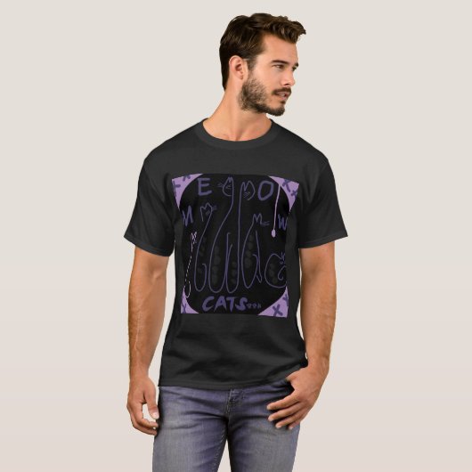 可愛い猫たち – 黒ラベンダー Tシャツ (正面フル)
