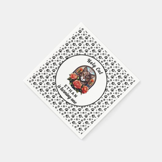 可愛い猫だ!かわいい猫ガール1歳の誕生日 スタンダードカクテルナプキン (角)