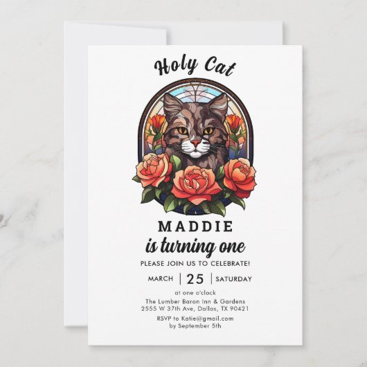 可愛い猫だ!かわいい猫ガール1歳の誕生日 招待状 (正面)