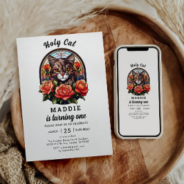 可愛い猫だ！かわいい猫ガール1歳の誕生日 招待状