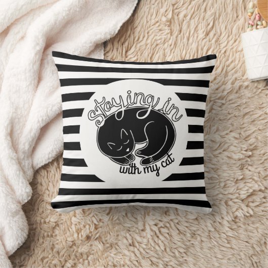 可愛い猫との暮らしの引用文ストライプの クッション (ブランケット)