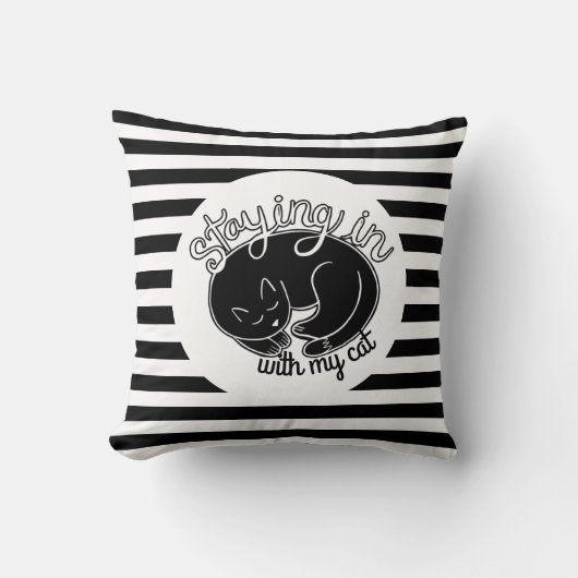 可愛い猫との暮らしの引用文ストライプの クッション (正面)