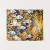 可愛い猫とカボチャが秋の季節 タペストリー (正面(横))