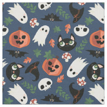 可愛い猫とカボチャのネイビーブルーハロウィーンパターン