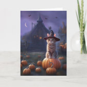 可愛い猫とカボチャの怖いマンションとのハロウィン カード (正面)