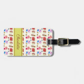 可愛い猫とギフト柄 |黄色 ラゲッジタグ (正面横)