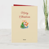 可愛い猫とクリスマスツリーはクリームレッドメリー シーズンカード (裏面)