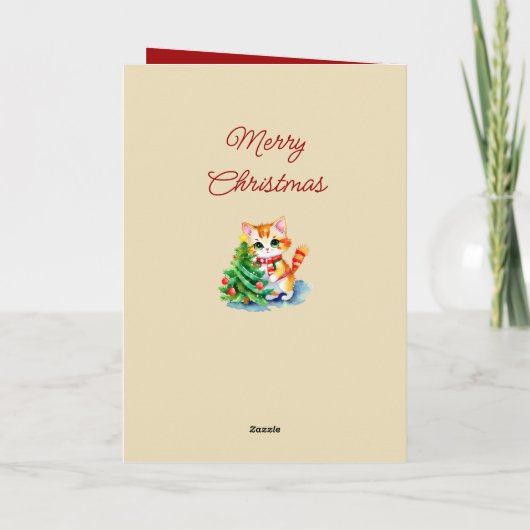 可愛い猫とクリスマスツリーはクリームレッドメリー シーズンカード (裏面)