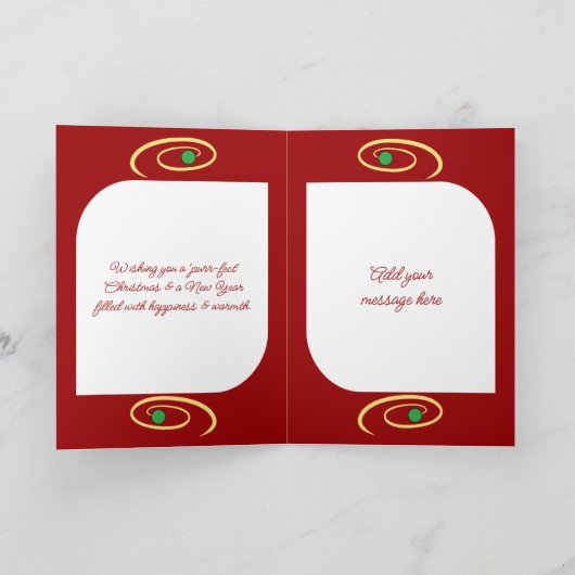 可愛い猫とクリスマスツリーはクリームレッドメリー シーズンカード (内部)